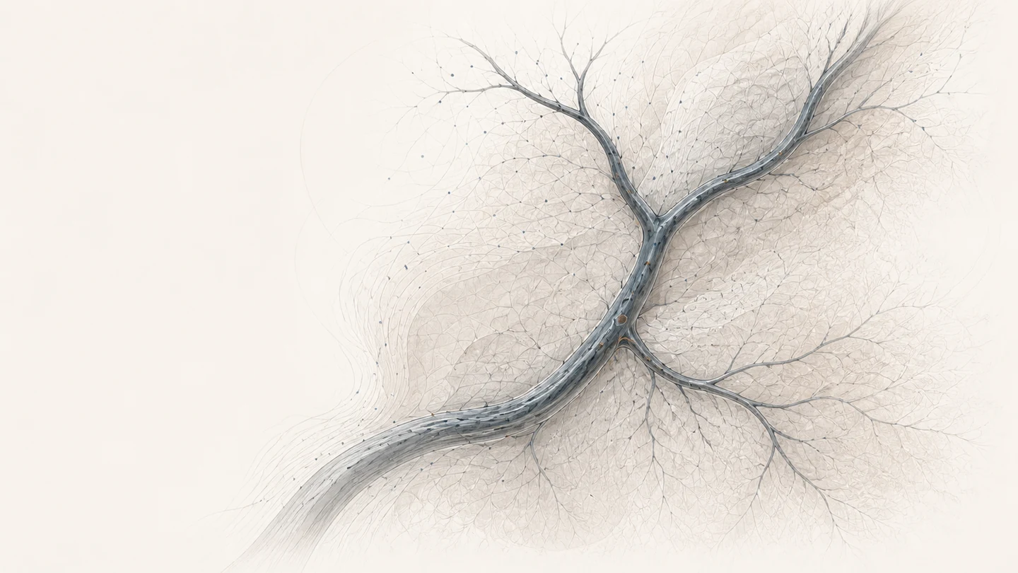 Conceptual neurovascular branching and tissue-network illustration